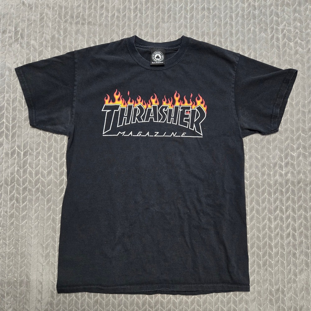 Thrasher Magazine‎ Flame Logo Black Graphic T-Shirt Mens Medium Skate Streetwear
